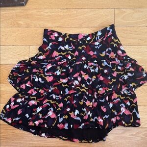 A.L.C. Black and Pink Patterned Tiered Silk Mini Skirt